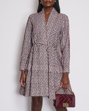 Alaïa Burgundy V-Neck Long Sleeve Midi Dress with Waist Tie Details Size FR 36 (UK 8)