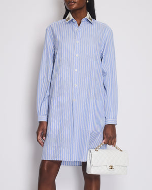 Gucci Blue Striped Shirt Dress with Embellished Detachable Collar and Pocket Detail Size IT 40 (UK 8)