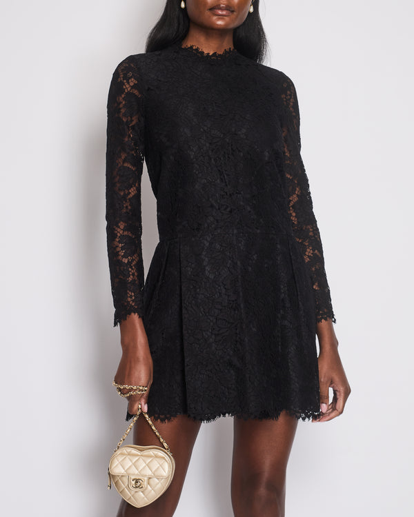 Valentino Black Long Sleeve Lace Midi Dress with Pocket Detail Size IT 40 (UK 8)