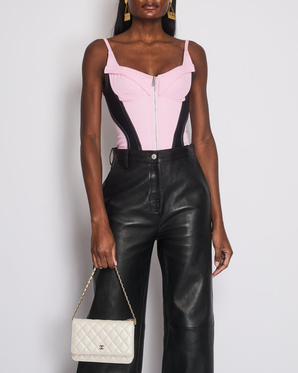 Mugler Pink Corseted Denim Panelled Bodysuit Size FR 36 (UK 8)