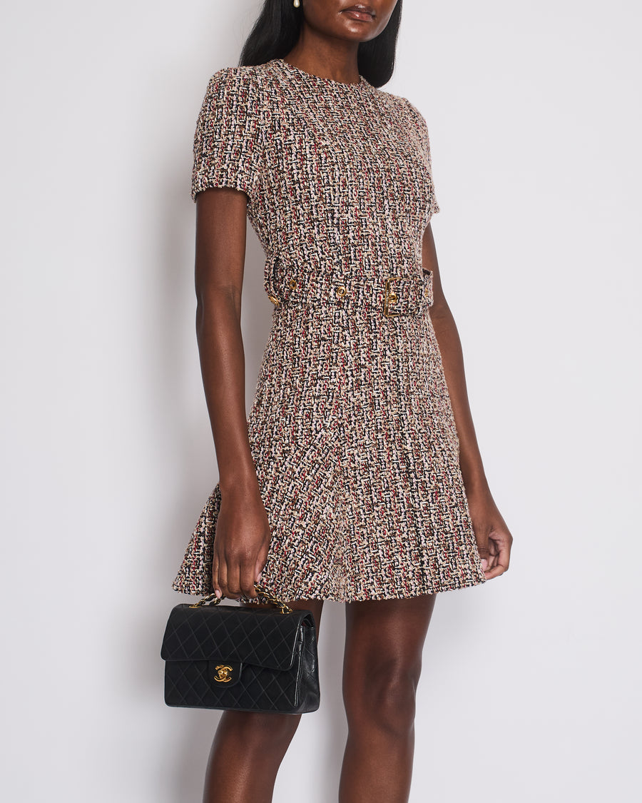 Louis Vuitton Tweed Multi-colour Mini Skater Dress with Self Fabric Belt Size FR 34 (UK 6)