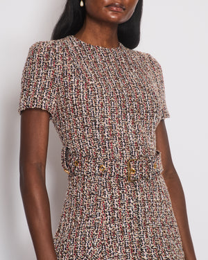 Louis Vuitton Tweed Multi-colour Mini Skater Dress with Self Fabric Belt Size FR 34 (UK 6)