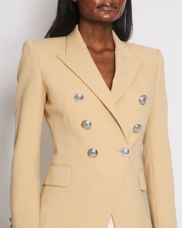 Balmain Beige Blazer Jacket with Silver Buttons and Shoulder Pads Size FR 36 (UK 8)