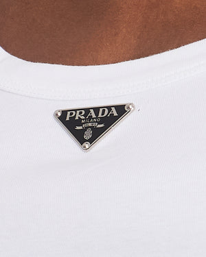 Prada White Cropped Cotton Vest Top With Black Metal Logo Detail Size IT 38 (UK 6) RRP £630