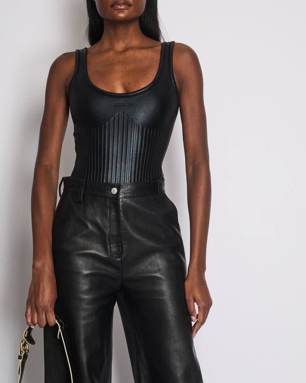 Mugler Black Iridescent Stripe-embossed Scuba Bodysuit Size FR 36 (UK 8)