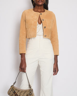 *SUPER HOT* Chanel Suede Sand Cropped Jacket With Silver Crystal Buttons FR 34 (UK 6)