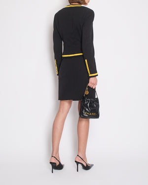 *HOT* Chanel 1994 Vintage Black and Yellow Wool Jacket & Midi Skirt Set with CC Logo Button Details Size FR 40 (UK 12)