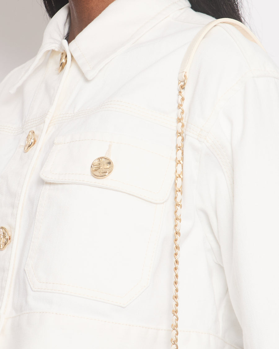 Zimmermann White Denim Cropped Jacket with Gold Button Details Size 0 (UK 6/8)