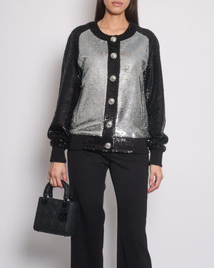 Balmain Black Sequin Panelled Bomber Jacket Size FR 38 (UK 10)