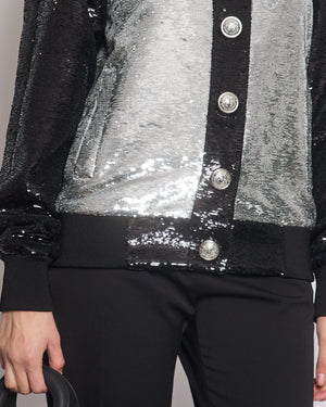 Balmain Black Sequin Panelled Bomber Jacket Size FR 38 (UK 10)