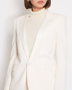 Saint Laurent Cream Suit Jacket and Trouser Set With Silk Lapel Detail Size FR 36 (UK 8)