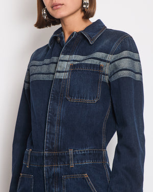 Christian Dior Dark Wash Long Sleeve Denim Jumpsuit with Stripe and Logo Detail Size FR 34 (UK 6)