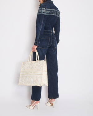 Christian Dior Dark Wash Long Sleeve Denim Jumpsuit with Stripe and Logo Detail Size FR 34 (UK 6)