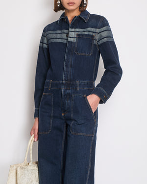 Christian Dior Dark Wash Long Sleeve Denim Jumpsuit with Stripe and Logo Detail Size FR 34 (UK 6)