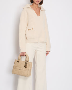 Celine Cream Cashmere Knitted Jumper with Gold Horse-bit Details Size S (UK 8)