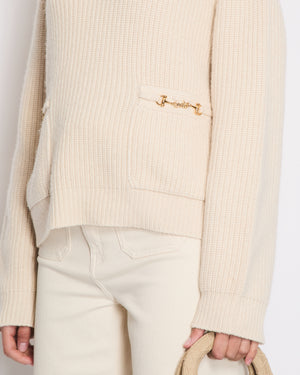 Celine Cream Cashmere Knitted Jumper with Gold Horse-bit Details Size S (UK 8)