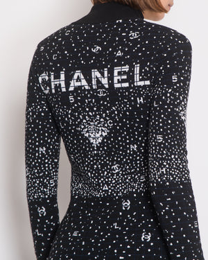 Chanel 2021 Coco Neige Black Wool Long Sleeve Mini Dress with CC Logo Buttons and Back Logo Detail Size FR 34 (UK 6)