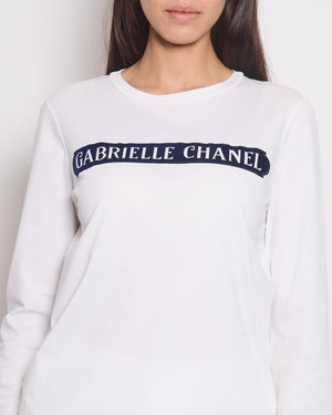 Chanel White Short Sleeve Top with Gabrielle Chanel Logo Size FR 38 (UK 10)