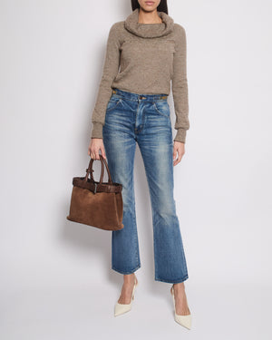 Celine Blue High-Waisted Flared Jeans with Gold Triomphe Waistband Detail Size 26 (UK 8)