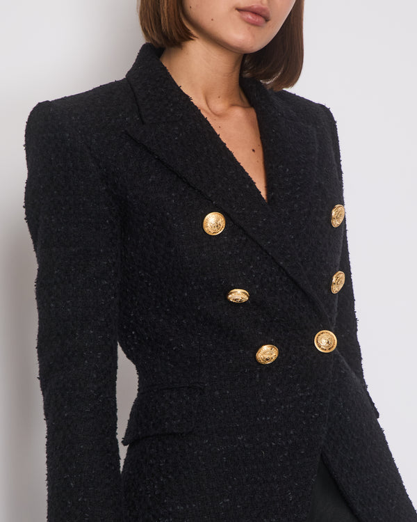 Balmain Black Tweed Double Breasted Blazer Size FR 36 (UK 8)