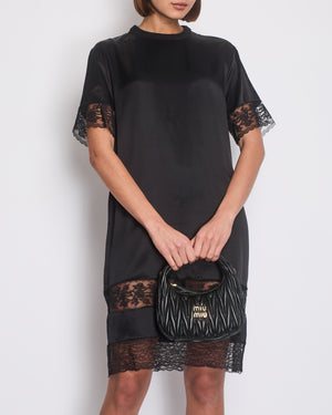 Givenchy Black Short Sleeve Silk Midi Dress with Lace Trim Detail Size FR 38 (UK 10)