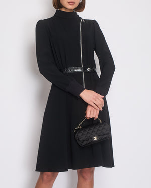 Louis Vuitton Black Mid Neck Long Sleeve Mid Dress with Zip and Belt Detail Size FR 40 (UK 12)