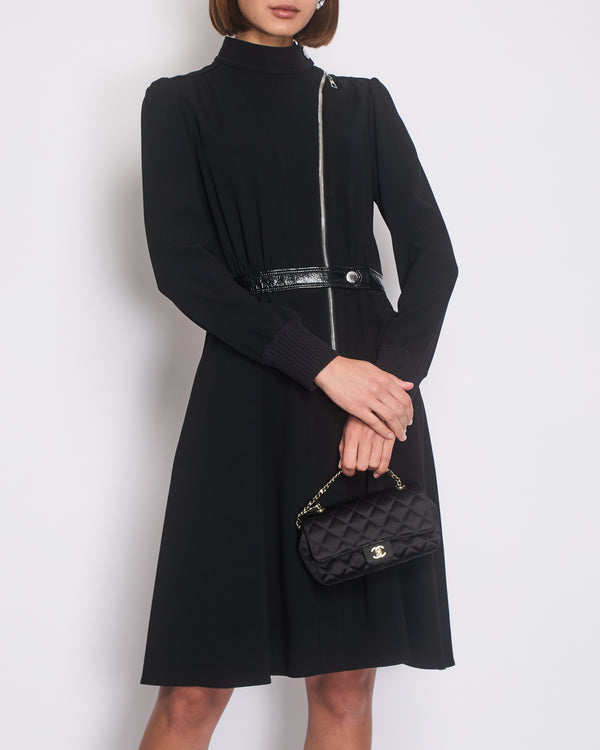 Louis Vuitton Black Mid Neck Long Sleeve Mid Dress with Zip and Belt Detail Size FR 40 (UK 12)