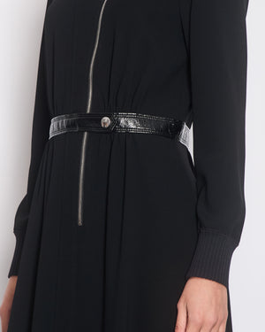 Louis Vuitton Black Mid Neck Long Sleeve Mid Dress with Zip and Belt Detail Size FR 40 (UK 12)