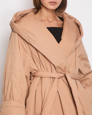 Alaïa Beige Hooded Wrap Coat with Belt Detail Size XS (UK 8)