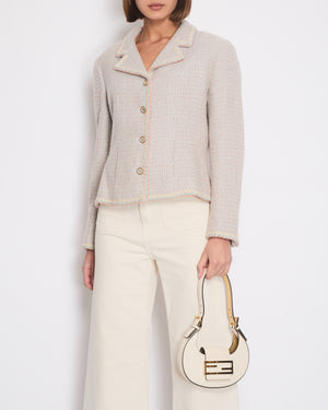 Chanel Pastel Blue, Pink and Beige Tweed Jacket with Transparent CC Logo Button Details Size FR 44 (UK 16)