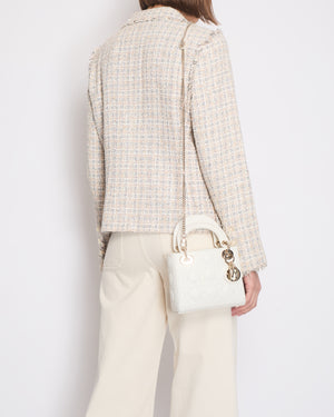 Chanel Beige Checked Tweed Jacket with Frayed Trim Edges and Daisy CC Logo Button Details Size FR 44 (UK 16)