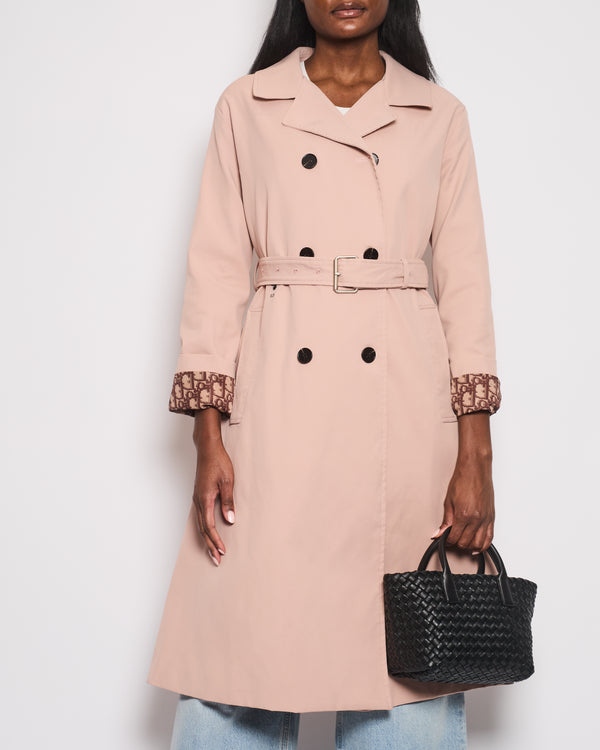 Christian Dior Light Pink Belted Trench Coat with Dior Oblique Lining Size FR 36 (UK 8)