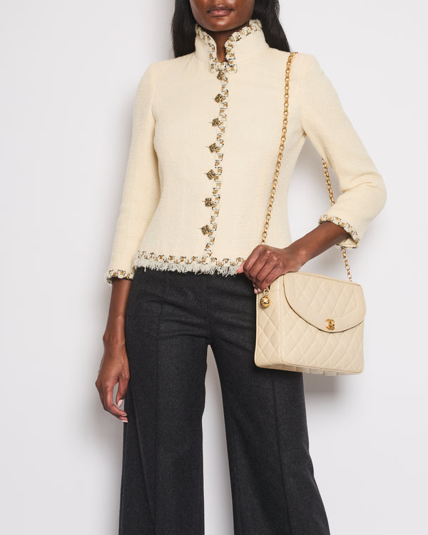 Chanel 2011 Paris-Byzance Cream, Gold and Black Tweed Jacket with Embellished CC Button Details Size FR 36 (UK 8)