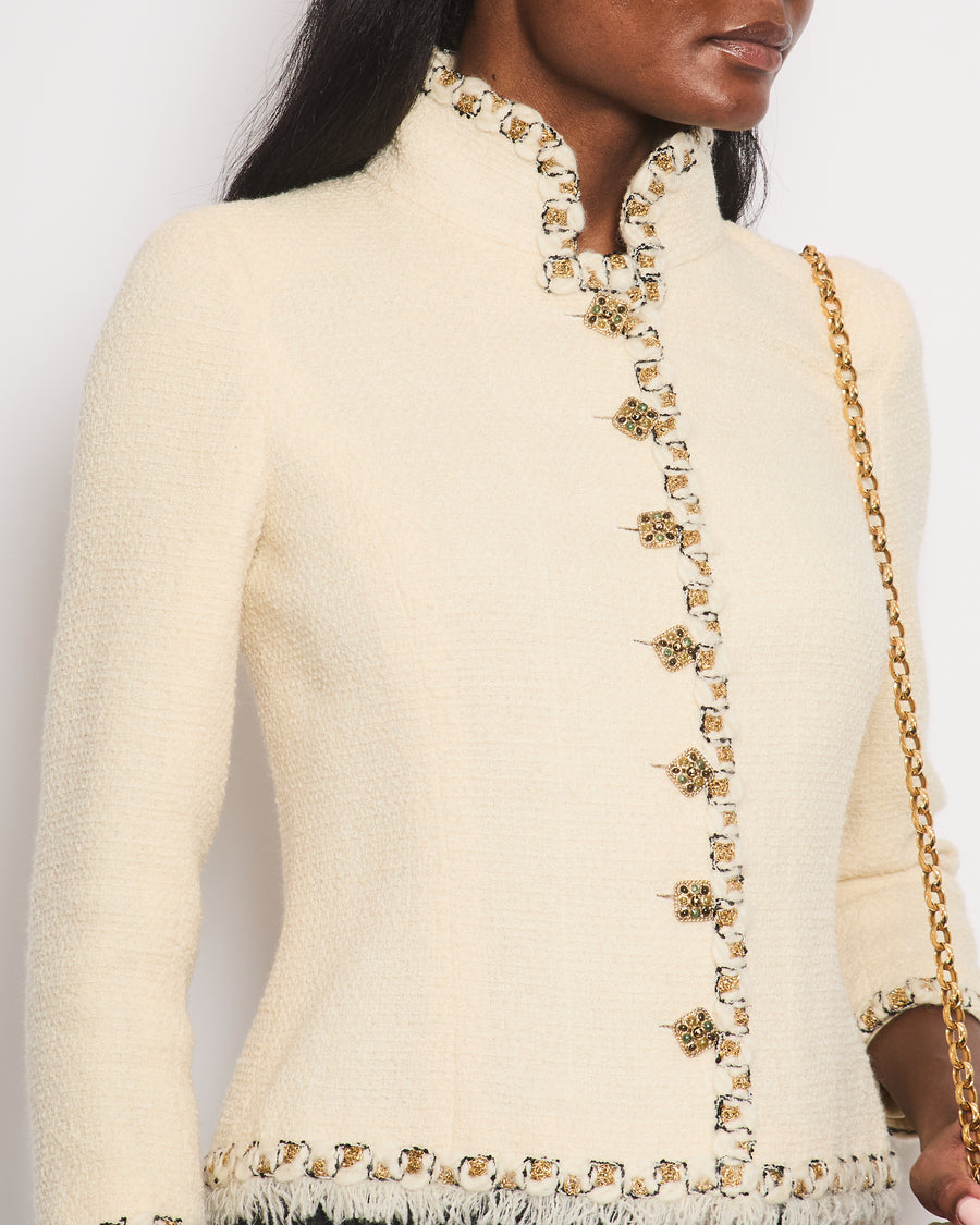 Chanel 12C Cream Tweed Jacket with Gold CC Button Details Size FR 38 (UK 10)