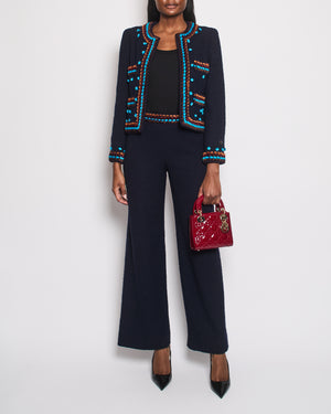 Chanel for Bergdorf Goodman AW/97 Navy Boucle Cropped Jacket with Matching Trousers Size FR 36 (UK 8)