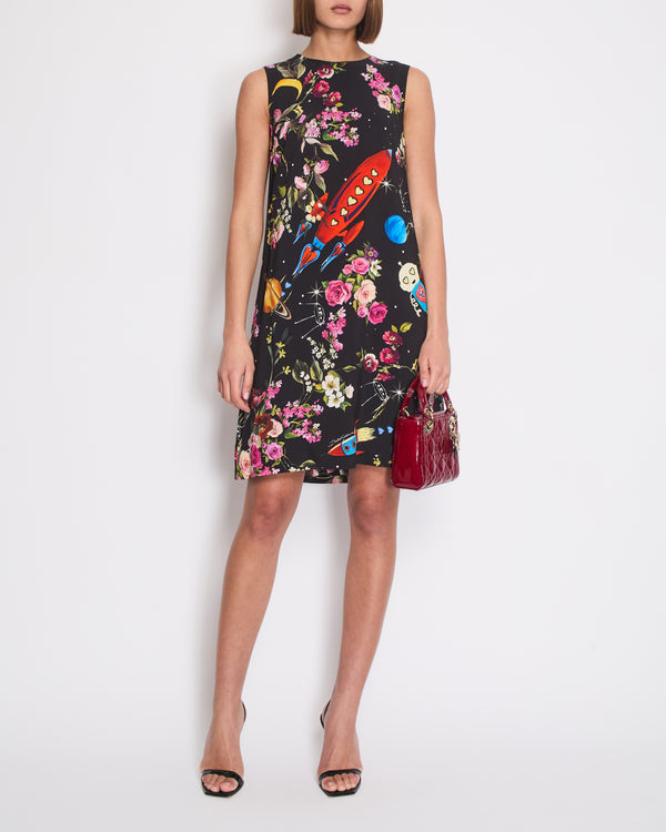 Dolce & Gabbana Black Silk Sleeveless Dress with Floral Prints Size IT 40 (UK 8)