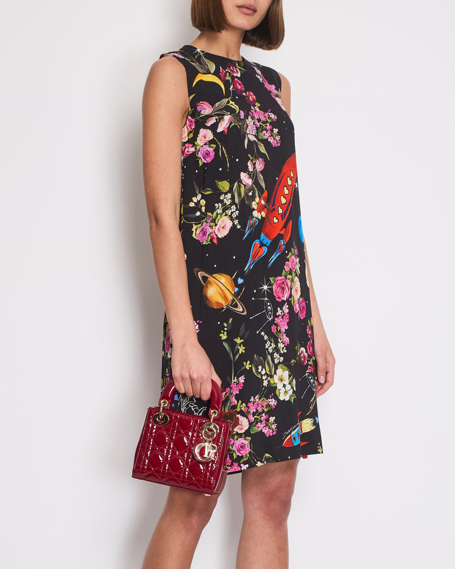 Dolce & Gabbana Black Silk Sleeveless Dress with Floral Prints Size IT 40 (UK 8)