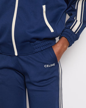 Celine Blue Two-Piece Tracksuit Set with Logo and Stripe Trim Size XS/S (UK 6/8)