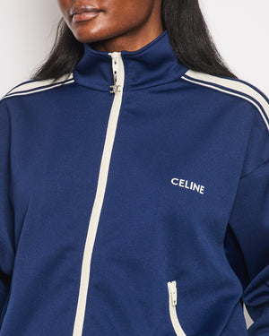 Celine Blue Two-Piece Tracksuit Set with Logo and Stripe Trim Size XS/S (UK 6/8)