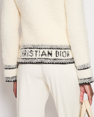 Christian Dior White Long Sleeve Button Down Jumper with Logo Detail Size XS (UK 6)