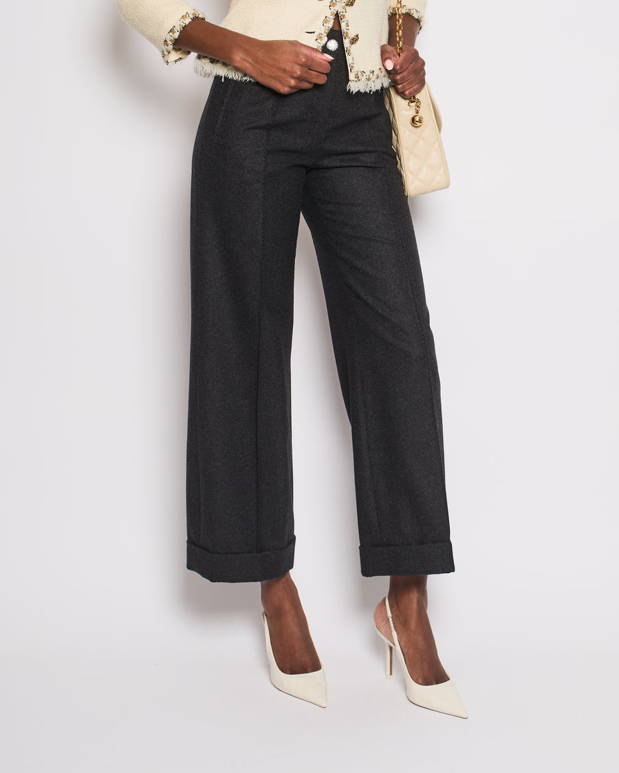 Chanel Charcoal High-Waisted Wool Trousers Size FR 34 (UK 6)