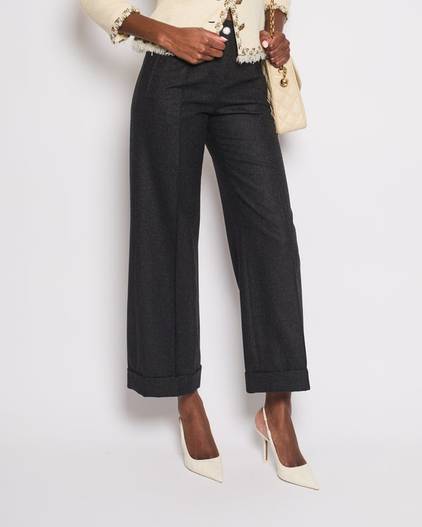 Chanel Charcoal High-Waisted Wool Trousers Size FR 34 (UK 6)