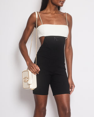 Chanel 22S Black and White Cut Out Playsuit with Chain Strap and Crystal Logo FR 38 (UK 10)  RRP £2650