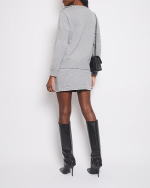 *HOT* Chanel 24B Grey Cashmere Jumper and Mini Skirt Set with Silver CC Buttons Details Size FR 36 (UK 8)