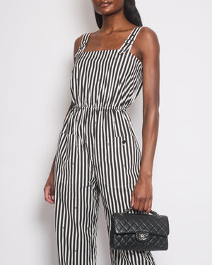 Chanel 24M Black and White Striped Cotton Jumpsuit with Crystal CC logo and Pockets Size FR 36 (UK 8) £3400