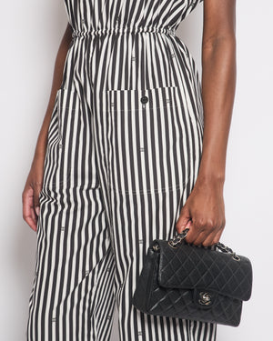 Chanel 24M Black and White Striped Cotton Jumpsuit with Crystal CC logo and Pockets Size FR 36 (UK 8) £3400