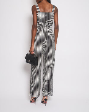 Chanel 24M Black and White Striped Cotton Jumpsuit with Crystal CC logo and Pockets Size FR 36 (UK 8) £3400