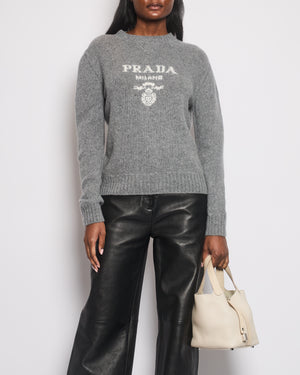 Prada Grey Wool Logo Long Sleeve Jumper Size IT 38 (UK 6)