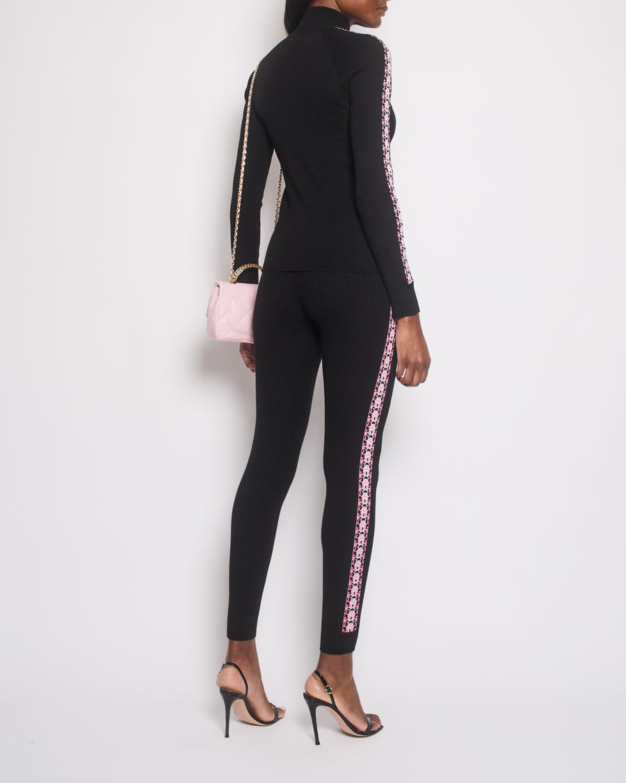 Chanel Black CC Long Sleeve Quarter Zip with Matching Leggings Set Size FR 36 (UK 8)