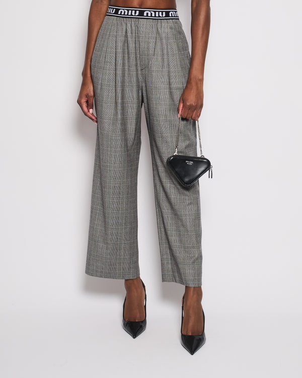 Miu Miu Grey Checkered Logo Trousers Size IT 38 (UK 6)